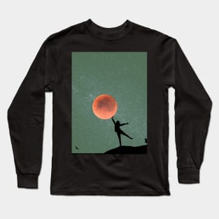 Galaxy and Moon Oneness Green Graphic Long Sleeve T-Shirt